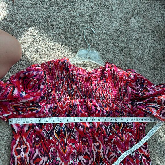 TCEC Fuchsia Printed Smocked Top Sz 1X Vibrant Career Office Colorful Pink - Picture 5 of 9